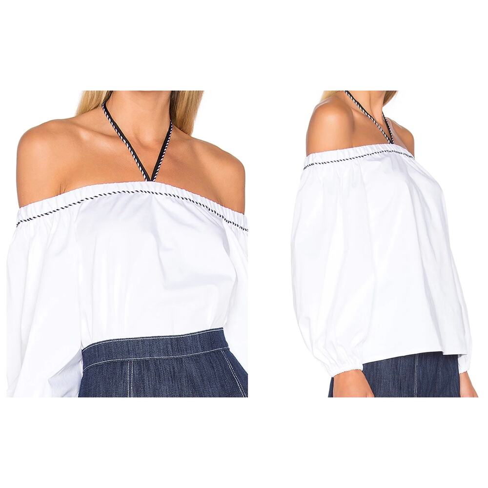 Alexis Karen Womens XS Off-the-Shoulder Halter Long Sleeve Crop Top Blouse